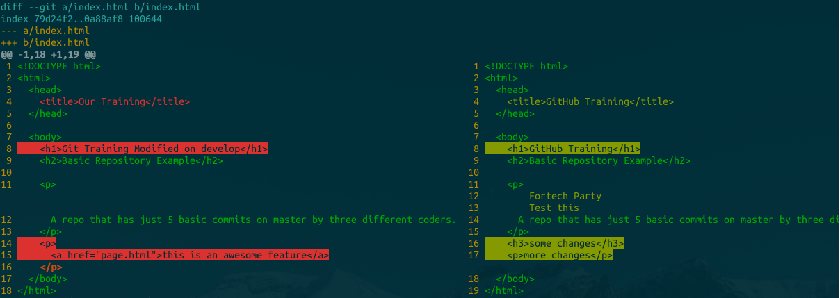 git diff develop | cdiff -s